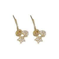 Shell Pearl Heart and Star Crystal Hoop Earrings