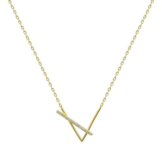 V Shape Cubic Zirconia 925 Sterling Silver Necklace