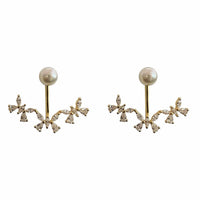 Shell Pearl and Crystal Flower 925 Sterling Silver Dangling Earrings