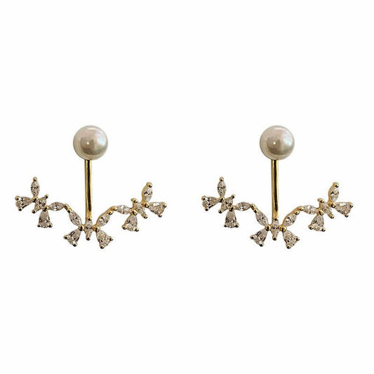 Shell Pearl and CZ Flower 925 Sterling Silver Dangling Earrings