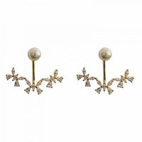 Shell Pearl and Crystal Flower 925 Sterling Silver Dangling Earrings