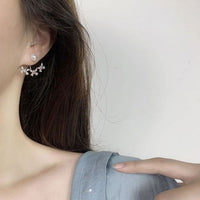 Shell Pearl and Crystal Flower 925 Sterling Silver Dangling Earrings
