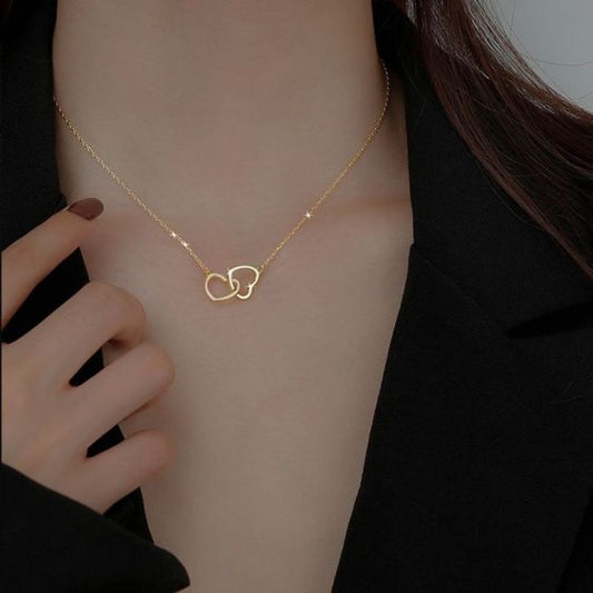 Hollow Heart to Heart 925 Sterling Silver Necklace