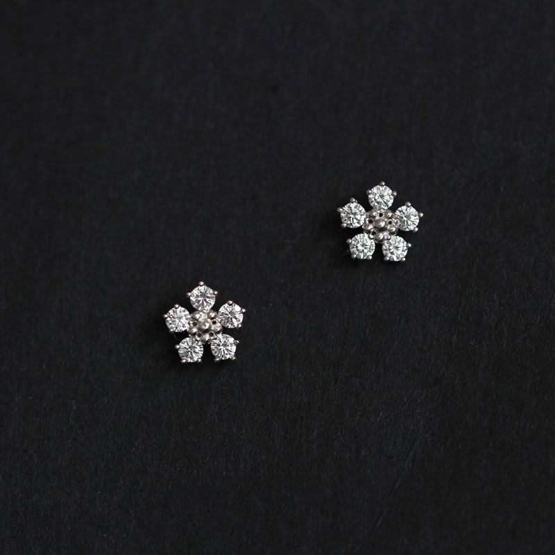 Mini Crystal Flower Stud Earrings 925 Sterling Silver