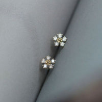 Mini Crystal Flower Stud Earrings 925 Sterling Silver