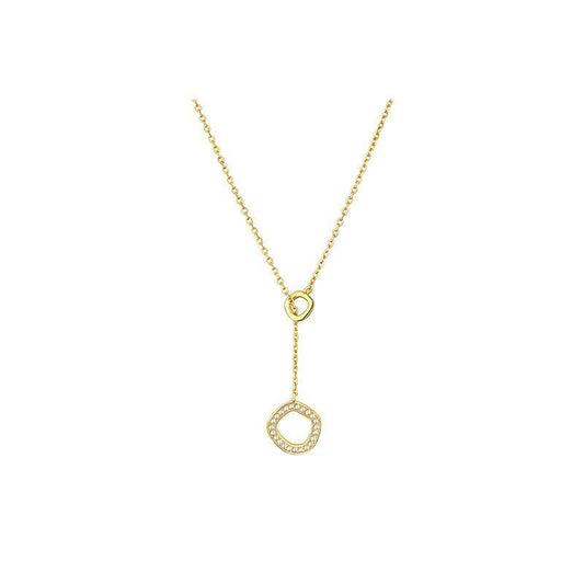Irregular Double Circle CZ Necklace in 925 Sterling Silver
