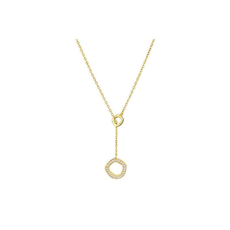 Irregular Double Circle Crystal Necklace in 925 Sterling Silver
