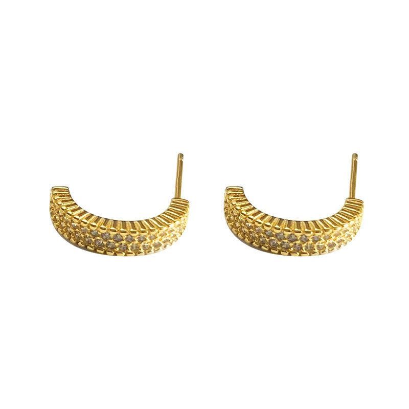 Crystal C-Shape 925 Sterling Silver Stud Earrings