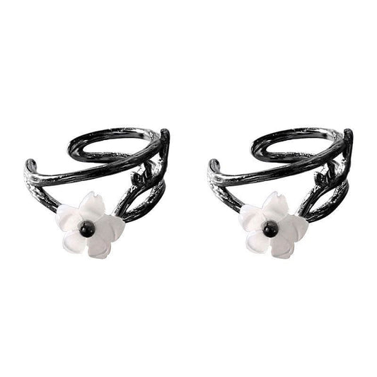 Elegant Flower Branch Non-Pierced Earrings S925 Sterling Silver