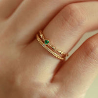 Green Crystal Crown Double-Layer 925 Sterling Silver Adjustable Ring