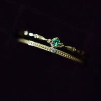 Green Crystal Crown Double-Layer 925 Sterling Silver Adjustable Ring