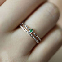 Green Crystal Crown Double-Layer 925 Sterling Silver Adjustable Ring