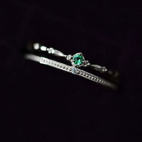 Green Crystal Crown Double-Layer 925 Sterling Silver Adjustable Ring