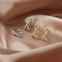 X-Shaped Crystal Non-Pierced Earrings, 925 Sterling Silver