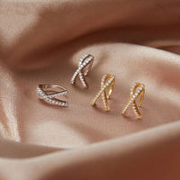 X-Shaped Crystal Non-Pierced Earrings, 925 Sterling Silver