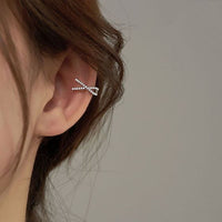 X-Shaped Crystal Non-Pierced Earrings, 925 Sterling Silver