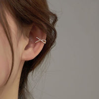 X-Shaped Crystal Non-Pierced Earrings, 925 Sterling Silver