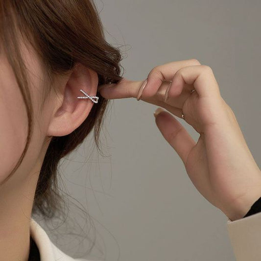 X-Shaped CZ Non-Pierced Earrings, 925 Sterling Silver