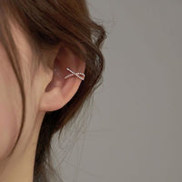 X-Shaped Crystal Non-Pierced Earrings, 925 Sterling Silver