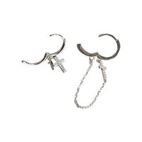 Asymmetry Crystal Cross Chain Sterling Silver Hoop Earrings