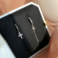 Asymmetry Crystal Cross Chain Sterling Silver Hoop Earrings
