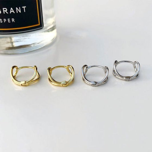 Minimalist Double Layer 925 Sterling Silver Hoop Earrings