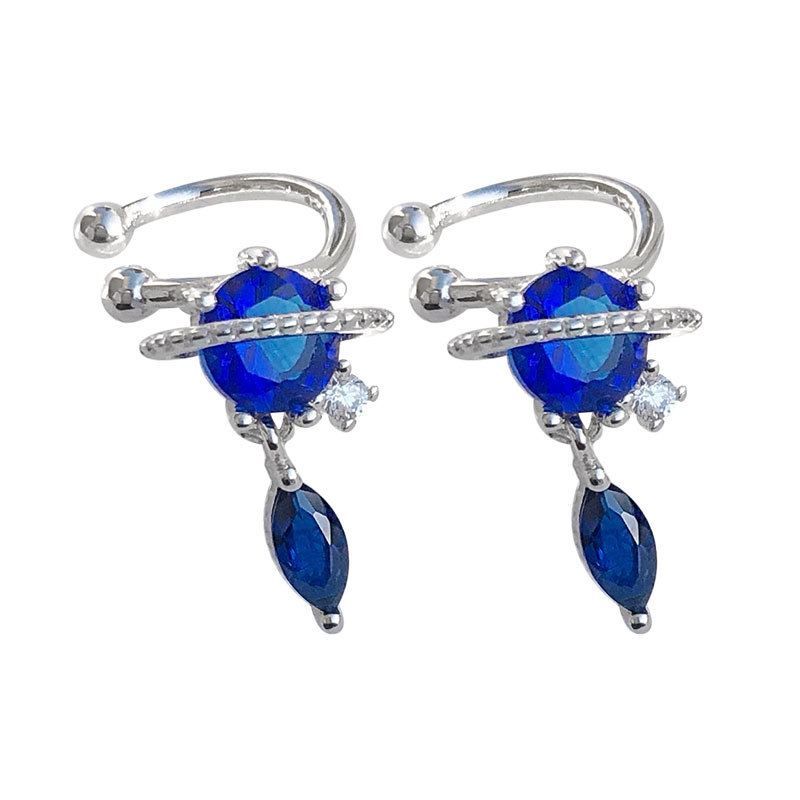 Dream Blue Crystal Planet 925 Sterling Silver Non-Pierced Earrings