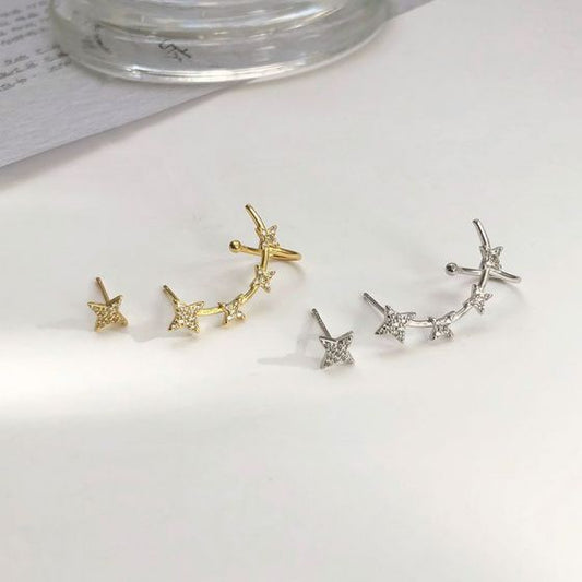 Asymmetrical CZ Star Stud Earrings