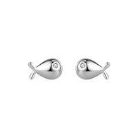 Cubic Zirconia Fish 925 Sterling Silver Stud Earrings