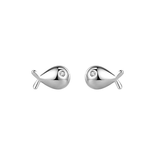 Cubic Zirconia Fish 925 Sterling Silver Stud Earrings