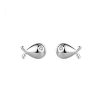 Cubic Zirconia Fish 925 Sterling Silver Stud Earrings