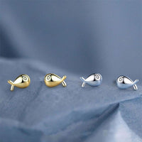 Cubic Zirconia Fish 925 Sterling Silver Stud Earrings