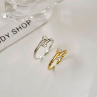 Triple Layer Crystal Sterling Silver Adjustable Ring