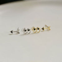 Asymmetrical Arrow Black Eye 925 Sterling Silver Stud Earrings
