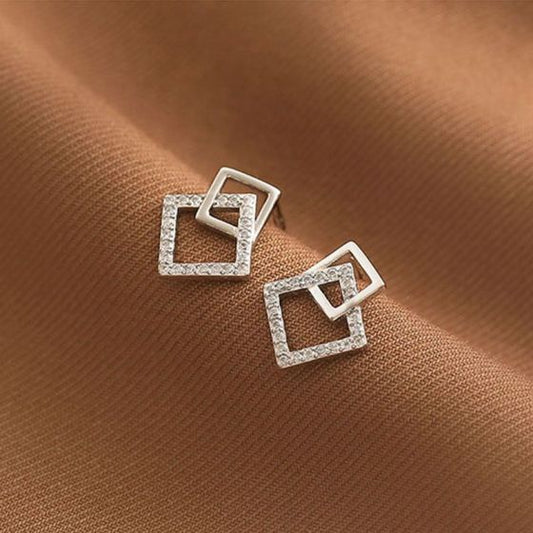 Geometry Hollow CZ Square Dangling Earrings
