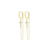 Crystal Cross Chain Tassel Earrings, 925 Sterling Silver