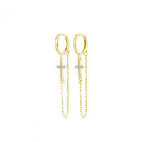 Crystal Cross Chain Tassel Earrings, 925 Sterling Silver