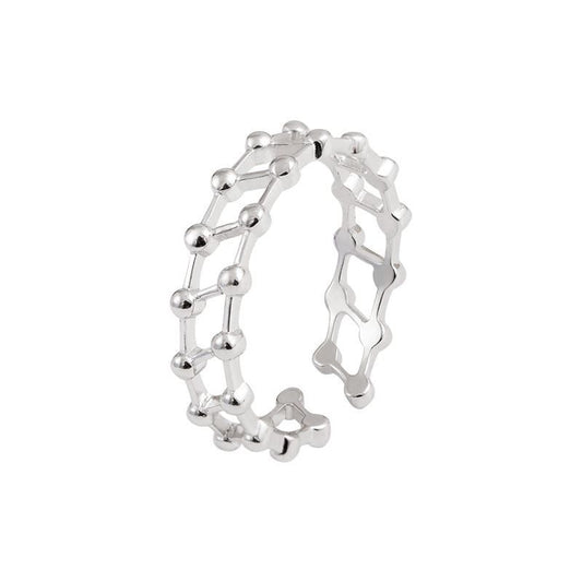 Double Bead Layer Hollow 925 Sterling Silver Adjustable Ring