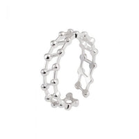 Double Bead Layer Hollow 925 Sterling Silver Adjustable Ring