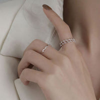 Double Bead Layer Hollow 925 Sterling Silver Adjustable Ring