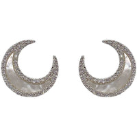 Natural Fritillaria Crescent Moon 925 Sterling Silver Stud Earrings