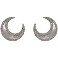 Natural Fritillaria Crescent Moon 925 Sterling Silver Stud Earrings