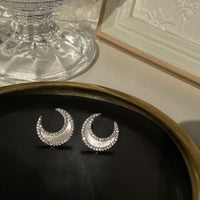 Natural Fritillaria Crescent Moon 925 Sterling Silver Stud Earrings