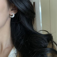Natural Fritillaria Crescent Moon 925 Sterling Silver Stud Earrings