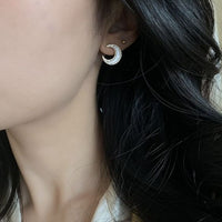 Natural Fritillaria Crescent Moon 925 Sterling Silver Stud Earrings