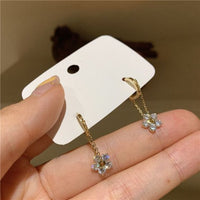 Crystal Flower Dangle Earrings in 925 Sterling Silver