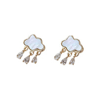 Shell Cloud Waterdrop Crystal Sterling Silver Stud Earrings
