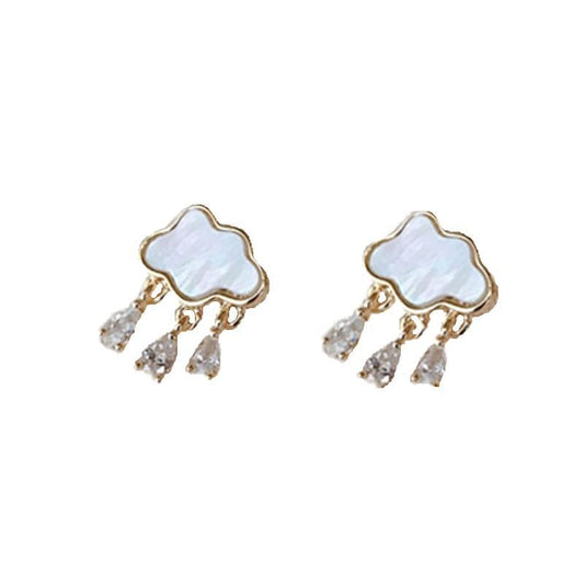 Shell Cloud Waterdrop CZ Sterling Silver Stud Earrings