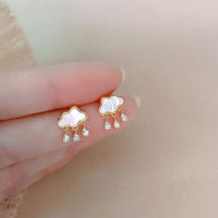 Shell Cloud Waterdrop Crystal Sterling Silver Stud Earrings
