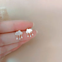 Shell Cloud Waterdrop Crystal Sterling Silver Stud Earrings
